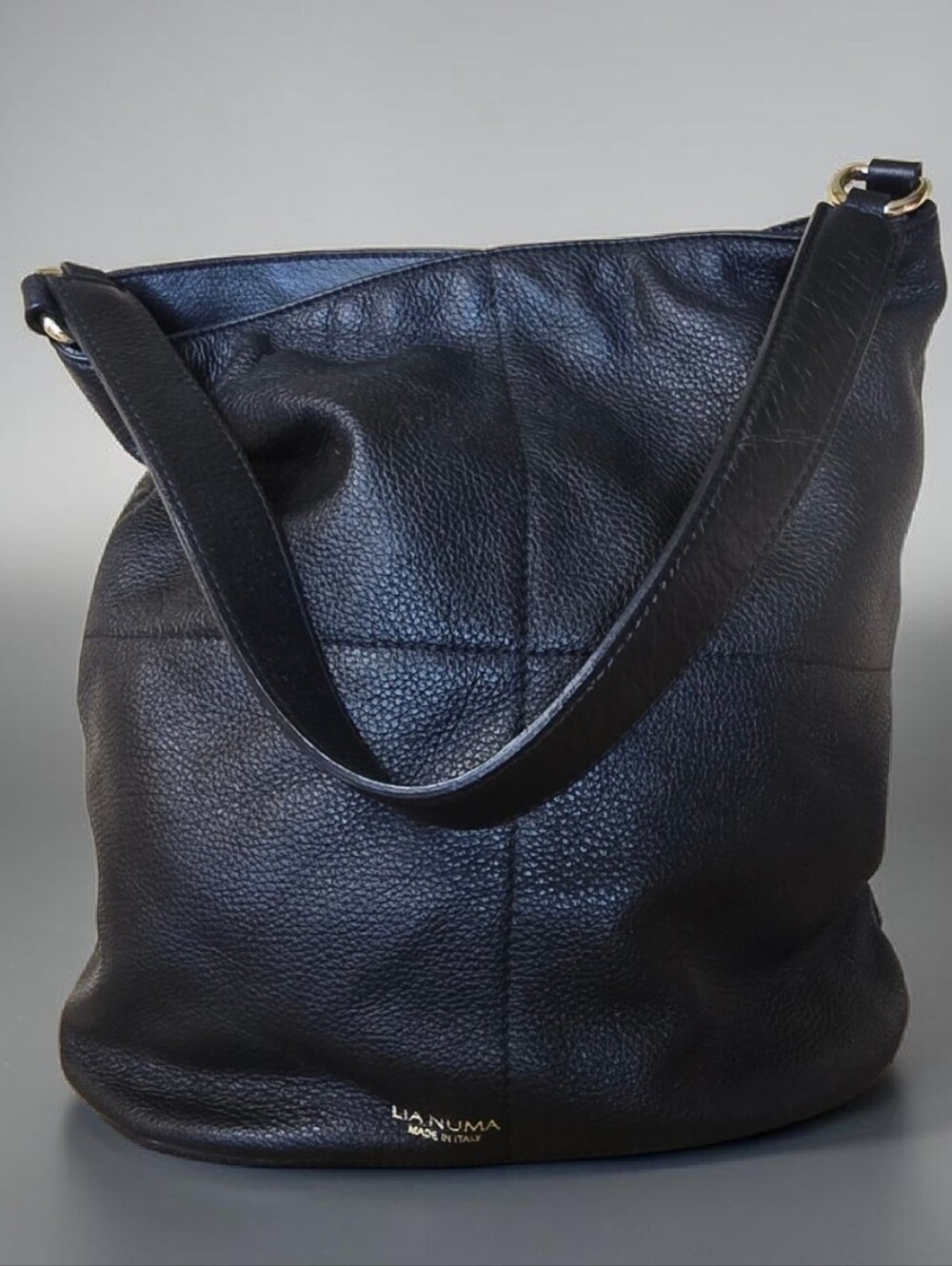 Italian Leather Lia Numa Black Hobo Shoulder Bucket Bag